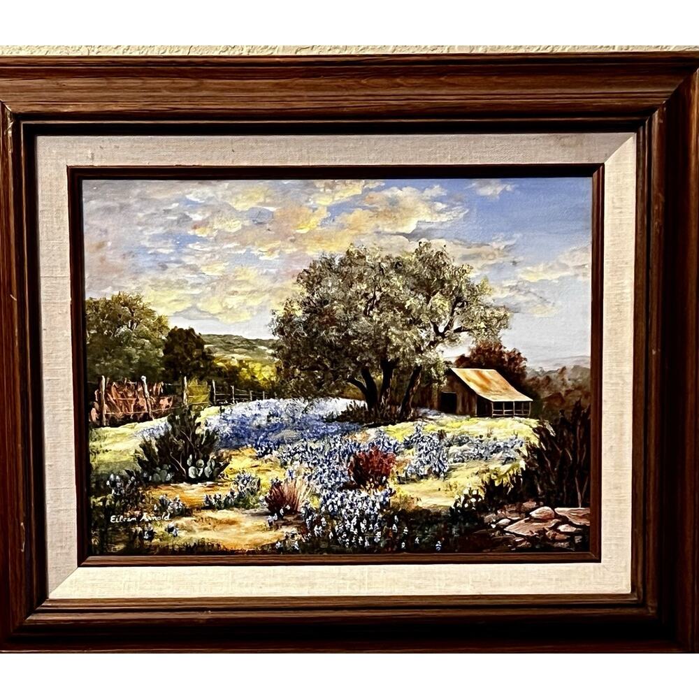 VTG Texas Bluebonnet Oil Painting on Canvas - Hill Country- Signed Eileen Arnold - Picture 2 of 15